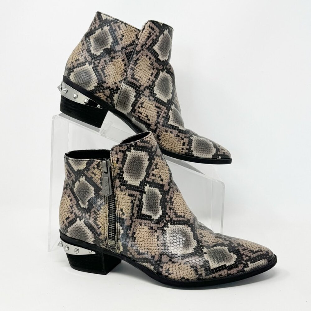 Circus Sam Edelman Women Reptile Faux Leather Studded Heel Zip Bootie Size 6.5